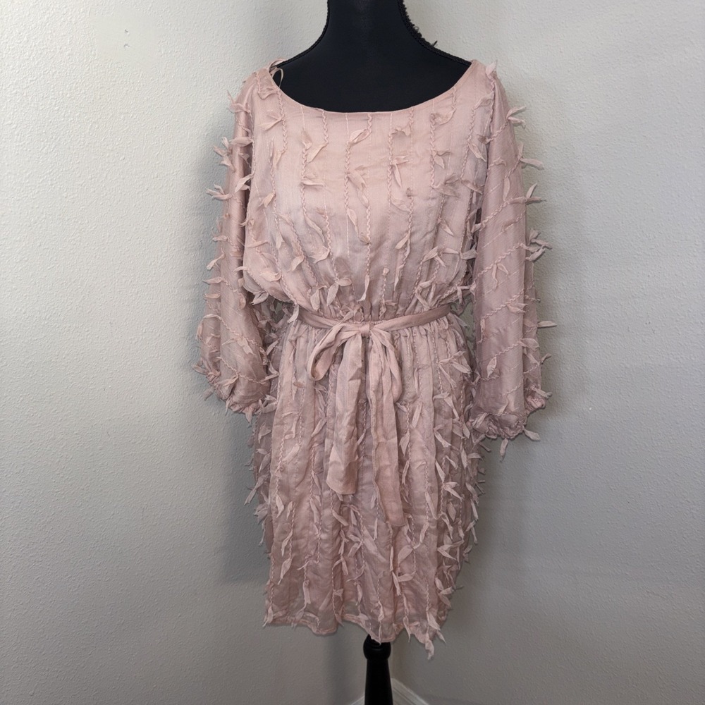 Blu Pepper Dress Women's Small Dusty Rose Ribbon Detail 3/4 Sleeve Party Boho
